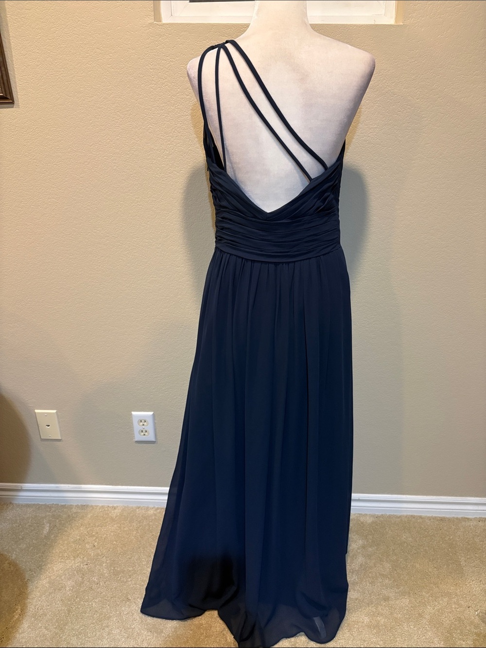 Camille La Vie One-Shoulder Navy Blue Chiffon Gown-Size 10 - Picture 3 of 16